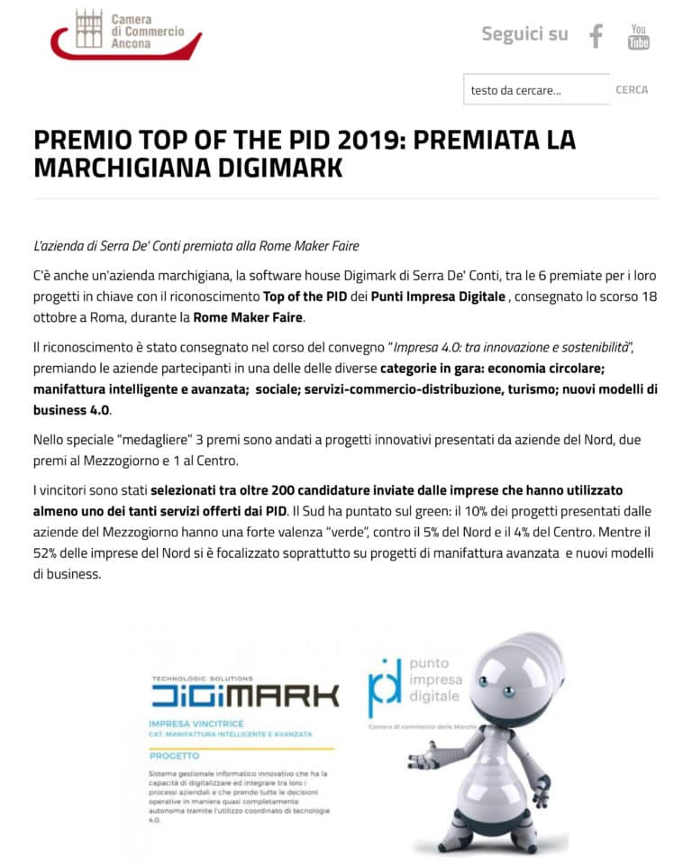 Premio Top of the Pid 2019: premiata la marchigiana Digimark